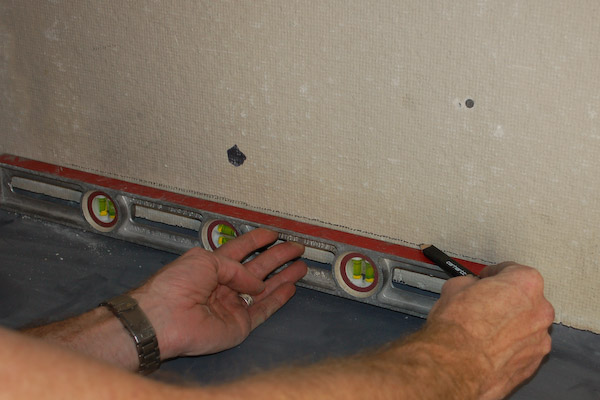 shower pan perimeter depth marking