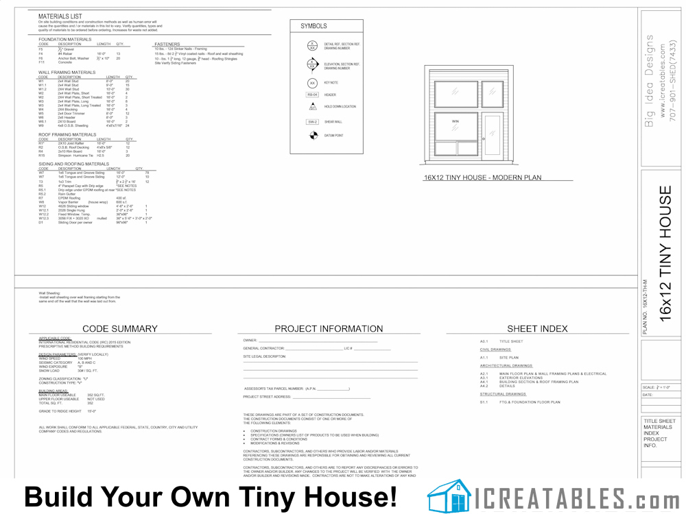 16x12 modern tiny home materials list